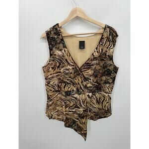 j.t.b Tank Women 2X 90s Y2K Stretch Deep V Animal Print Lace Boho whimsigoth